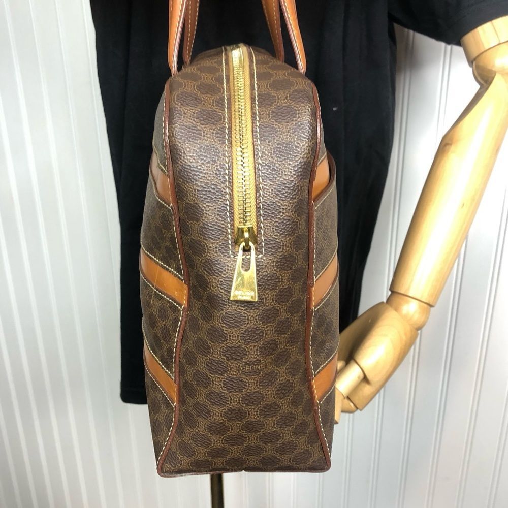 CELINE Macadam Blason Triumph Dark Brown Hand Bag Leather Stripes Authentic - Picture 12 of 17